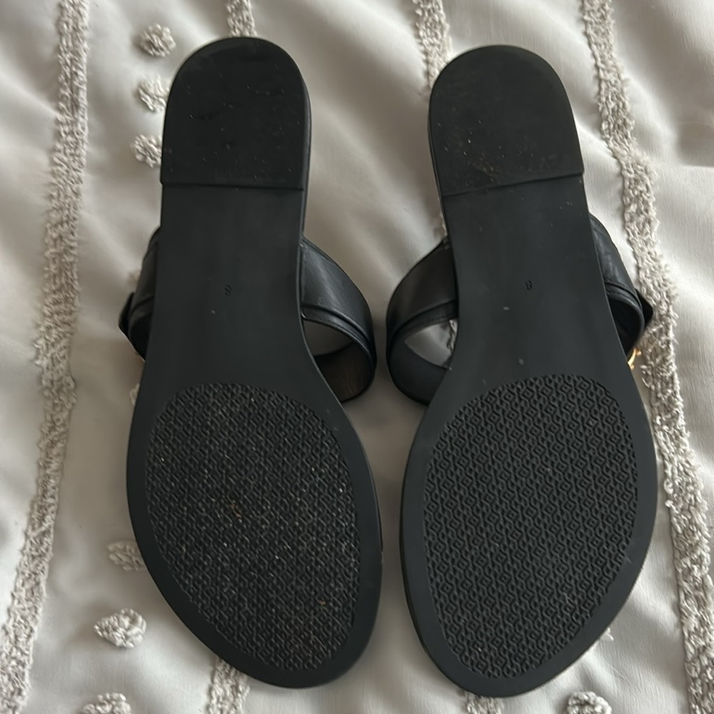 Tory Burch Black Sandals with Gold Accents - Picture 4 of 6